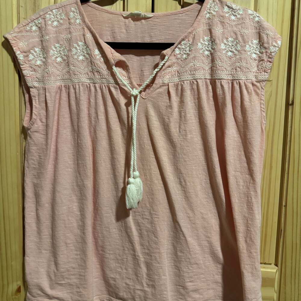 Lucky Brand Women's Pink Embroidered Boho Peasant Blouse